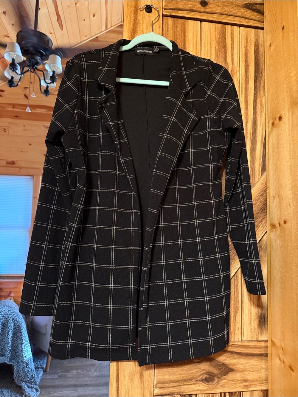 PrettyLittleThing Black Windowpane Check Longline Blazer